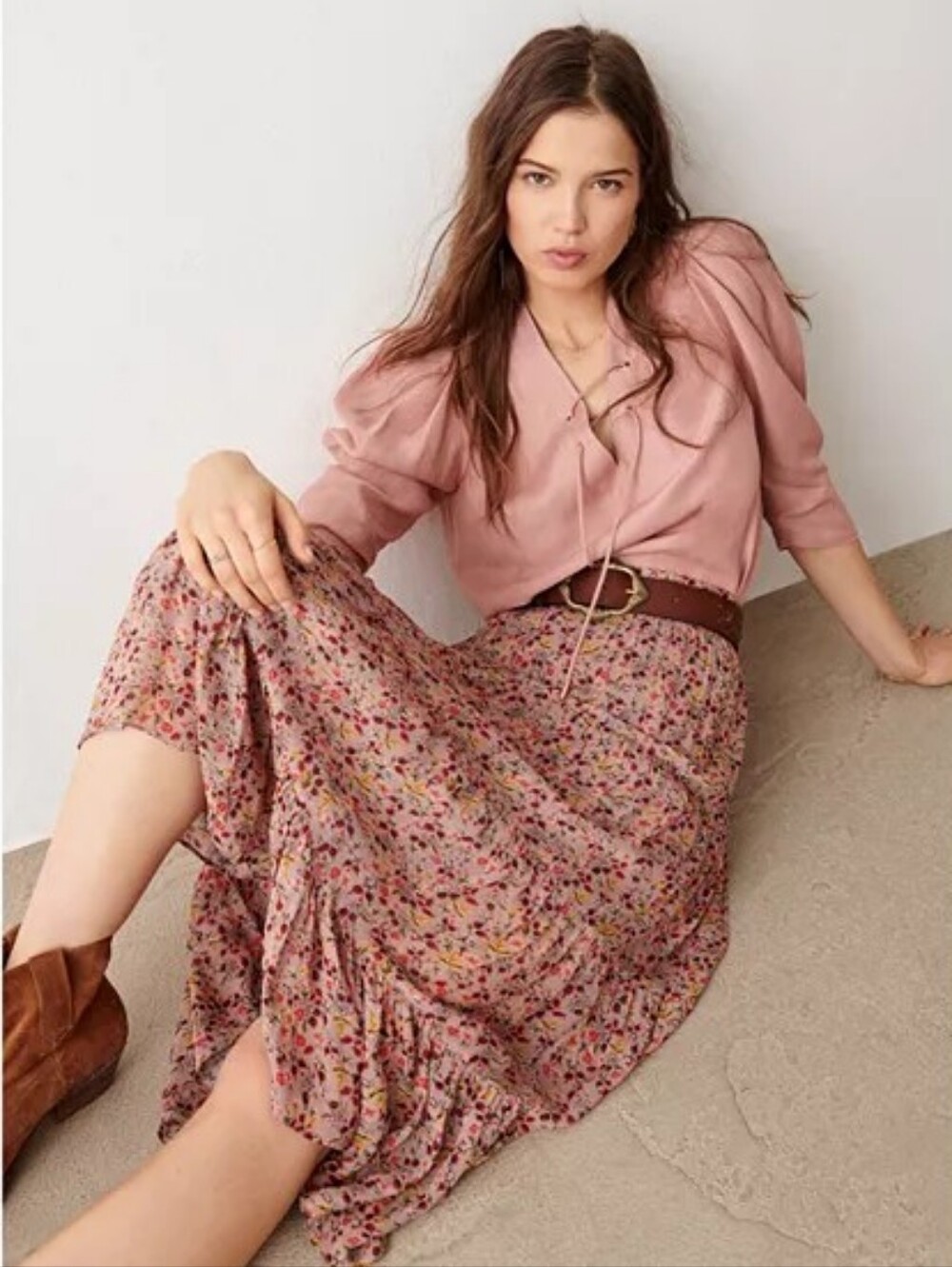 BA&SH Monder Tiered Midi Skirt Floral Women's Size Small Prairie Country Cowgirl